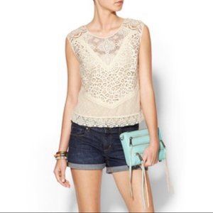 Champagne & Strawberry Lace Sleeveless Top Blouse